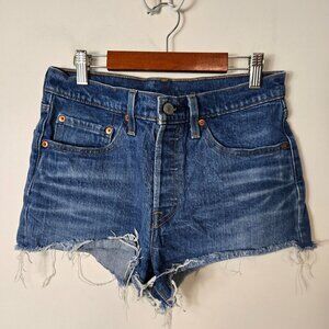 Levi's 501 Size 26 Button-Fly Mid-Rise Distressed Cut-Off Denim Shorts